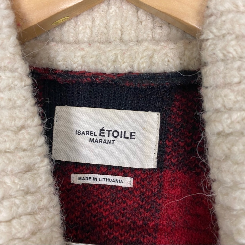Isabel Marant Buffalo Plaid Red Black Checkered Wool Long Coat Collar Sz 42 - Picture 2 of 15